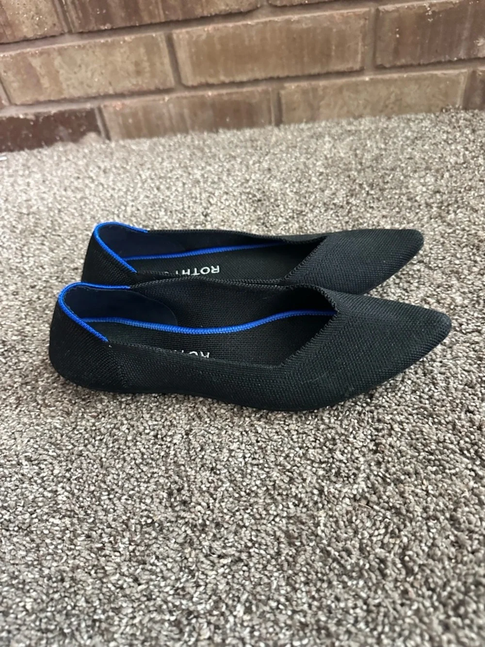 Rothy's Black Pointed Knit Flats with Blue Accent
